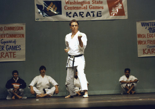 photot of Sensei Burke competing in kata